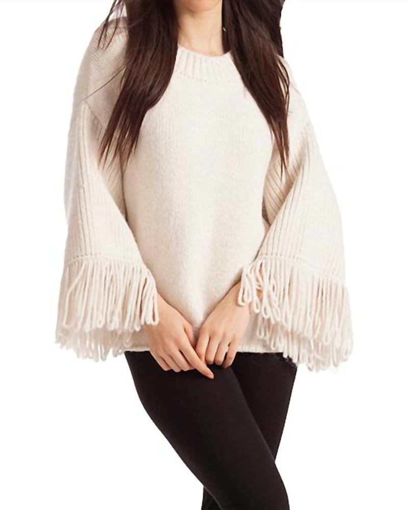 Front of a model wearing a size LG Amia Ribbed V-Neck Sweater in Ivory in Ivory by french kyss. | dia_product_style_image_id:325653